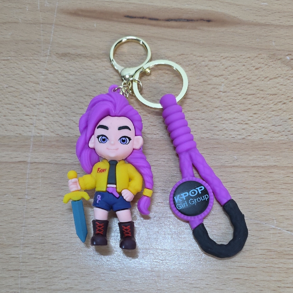 Purple and Yellow Character Keychain with Sword